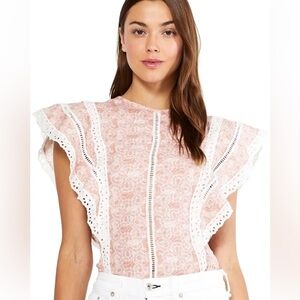 Misa Los Angeles Nilu Top in Washed Tile smocked pink peasant XS new